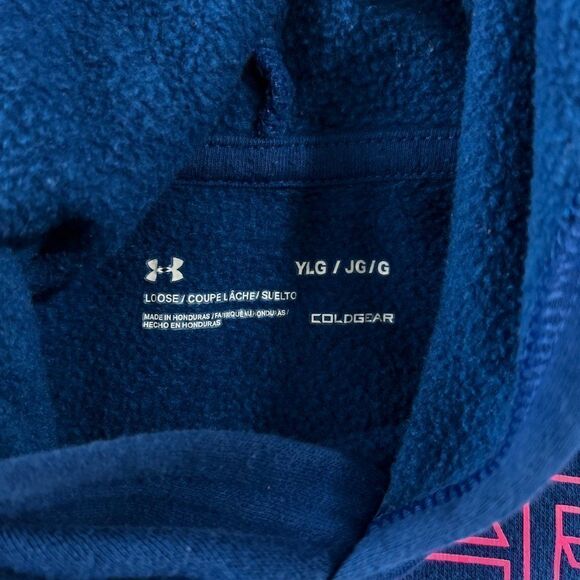 Under Armour Hoodie Cold Gear Youth Large Blue Pullover Long Sleeve Sweatshirt - Picture 3 of 14